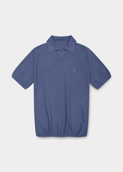 Poloshirt "Edelweiß Strick" - blaugrau